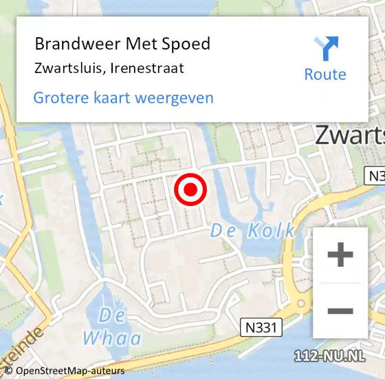 Locatie op kaart van de 112 melding: Brandweer Met Spoed Naar Zwartsluis, Irenestraat op 13 december 2024 18:44