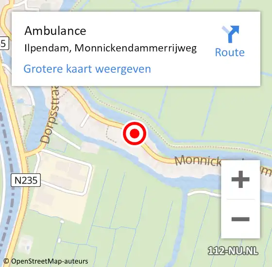 Locatie op kaart van de 112 melding: Ambulance Ilpendam, Monnickendammerrijweg op 13 december 2024 19:25