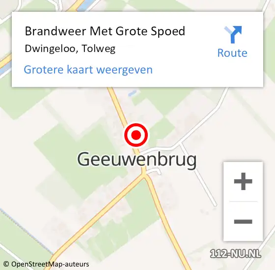 Locatie op kaart van de 112 melding: Brandweer Met Grote Spoed Naar Dwingeloo, Tolweg op 13 december 2024 20:11