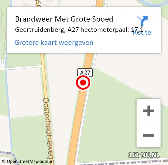 Locatie op kaart van de 112 melding: Brandweer Met Grote Spoed Naar Geertruidenberg, A27 hectometerpaal: 17,1 op 13 december 2024 20:28