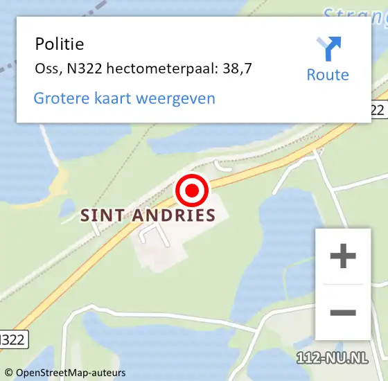 Locatie op kaart van de 112 melding: Politie Oss, N322 hectometerpaal: 38,7 op 13 december 2024 20:34