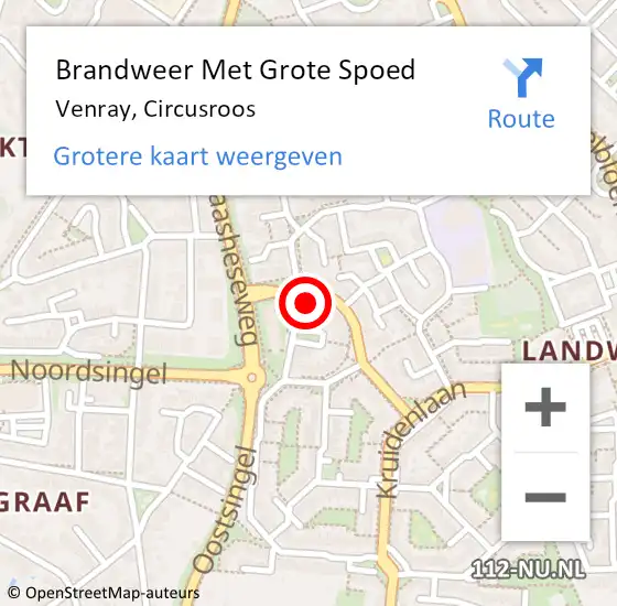 Locatie op kaart van de 112 melding: Brandweer Met Grote Spoed Naar Venray, Circusroos op 13 december 2024 20:40