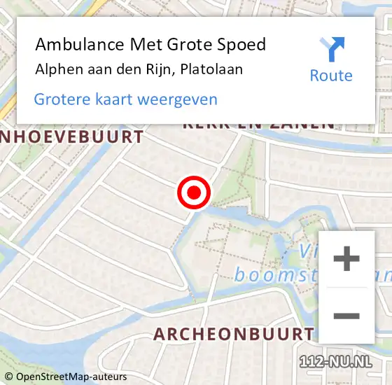 Locatie op kaart van de 112 melding: Ambulance Met Grote Spoed Naar Alphen aan den Rijn, Platolaan op 13 december 2024 20:51