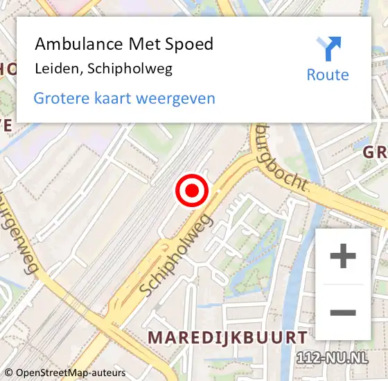 Locatie op kaart van de 112 melding: Ambulance Met Spoed Naar Leiden, Schipholweg op 13 december 2024 21:00