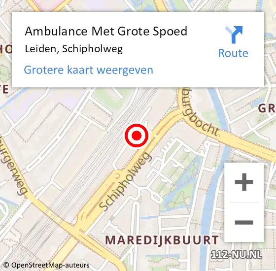 Locatie op kaart van de 112 melding: Ambulance Met Grote Spoed Naar Leiden, Schipholweg op 13 december 2024 21:07