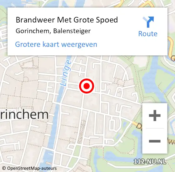 Locatie op kaart van de 112 melding: Brandweer Met Grote Spoed Naar Gorinchem, Balensteiger op 13 december 2024 21:28