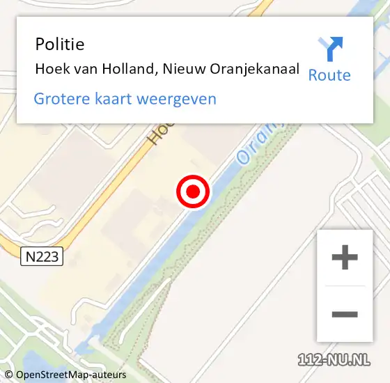 Locatie op kaart van de 112 melding: Politie Hoek van Holland, Nieuw Oranjekanaal op 13 december 2024 21:57