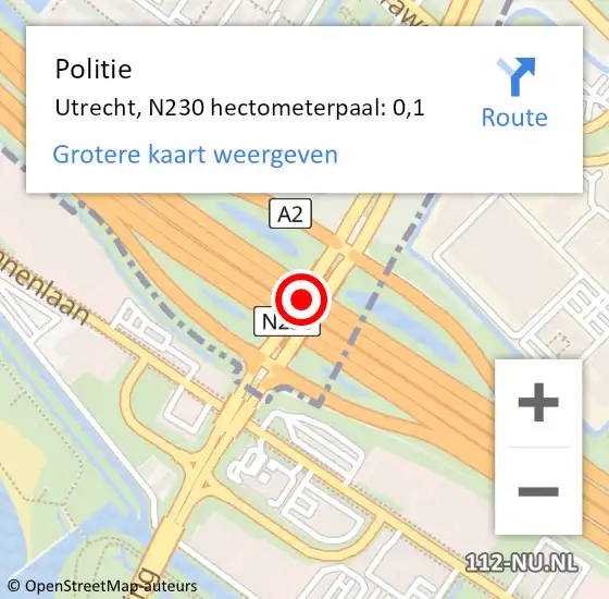 Locatie op kaart van de 112 melding: Politie Utrecht, N230 hectometerpaal: 0,1 op 13 december 2024 22:38