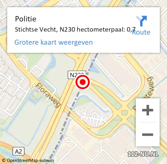 Locatie op kaart van de 112 melding: Politie Stichtse Vecht, N230 hectometerpaal: 0,7 op 13 december 2024 22:38