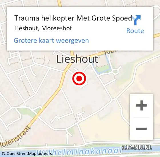 Locatie op kaart van de 112 melding: Trauma helikopter Met Grote Spoed Naar Lieshout, Moreeshof op 13 december 2024 22:53