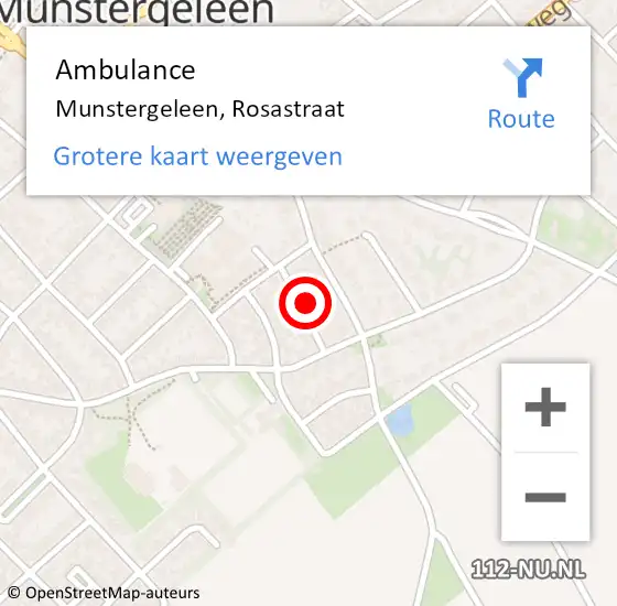 Locatie op kaart van de 112 melding: Ambulance Munstergeleen, Rosastraat op 30 oktober 2014 10:56