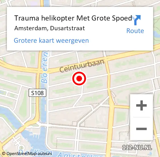 Locatie op kaart van de 112 melding: Trauma helikopter Met Grote Spoed Naar Amsterdam, Dusartstraat op 13 december 2024 23:11