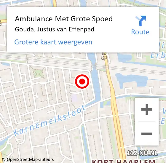 Locatie op kaart van de 112 melding: Ambulance Met Grote Spoed Naar Gouda, Justus van Effenpad op 14 december 2024 00:04