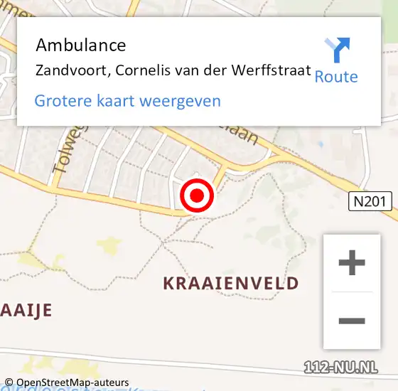 Locatie op kaart van de 112 melding: Ambulance Zandvoort, Cornelis van der Werffstraat op 14 december 2024 00:11