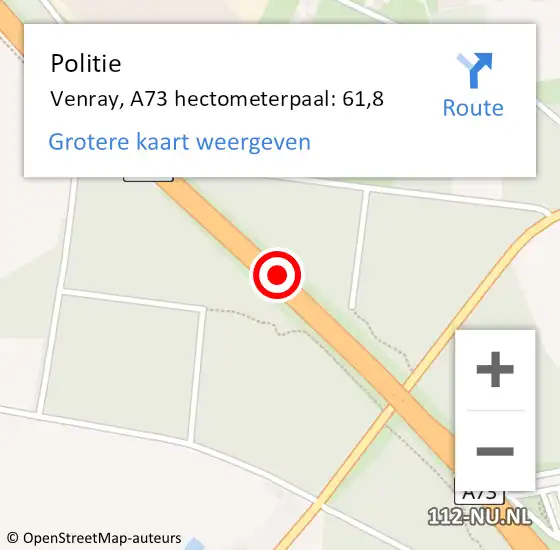 Locatie op kaart van de 112 melding: Politie Venray, A73 hectometerpaal: 61,8 op 14 december 2024 00:12