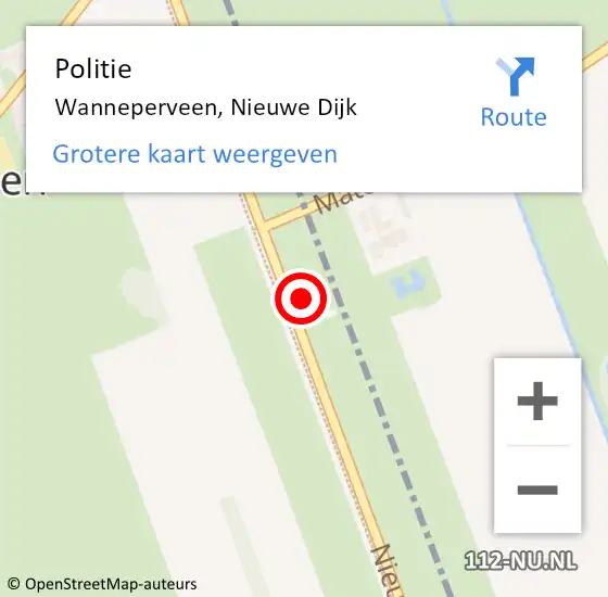 Locatie op kaart van de 112 melding: Politie Wanneperveen, Nieuwe Dijk op 14 december 2024 00:46