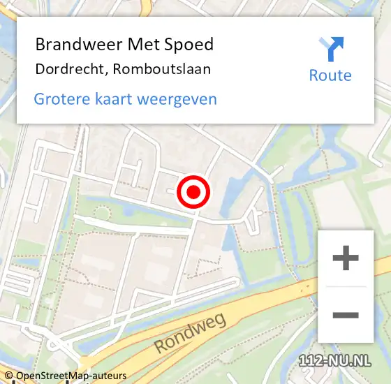 Locatie op kaart van de 112 melding: Brandweer Met Spoed Naar Dordrecht, Romboutslaan op 14 december 2024 00:57