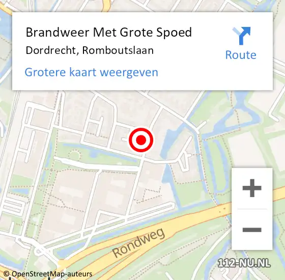 Locatie op kaart van de 112 melding: Brandweer Met Grote Spoed Naar Dordrecht, Romboutslaan op 14 december 2024 01:08