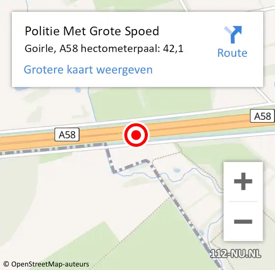 Locatie op kaart van de 112 melding: Politie Met Grote Spoed Naar Goirle, A58 hectometerpaal: 42,1 op 14 december 2024 01:19