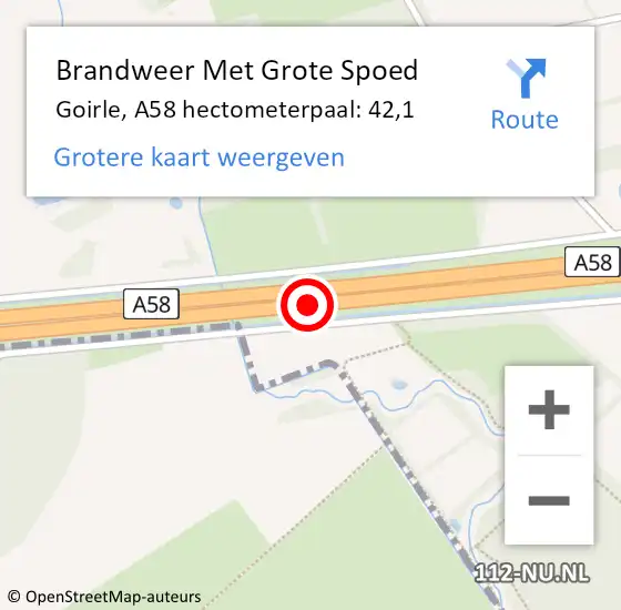 Locatie op kaart van de 112 melding: Brandweer Met Grote Spoed Naar Goirle, A58 hectometerpaal: 42,1 op 14 december 2024 01:20