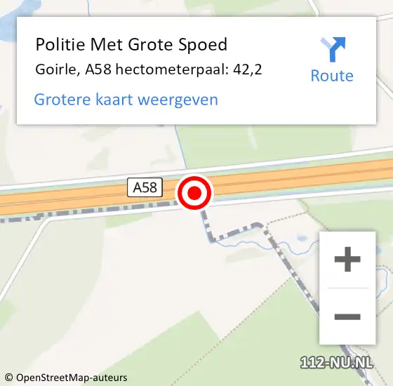 Locatie op kaart van de 112 melding: Politie Met Grote Spoed Naar Goirle, A58 hectometerpaal: 42,2 op 14 december 2024 01:20