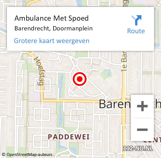 Locatie op kaart van de 112 melding: Ambulance Met Spoed Naar Barendrecht, Doormanplein op 14 december 2024 01:22