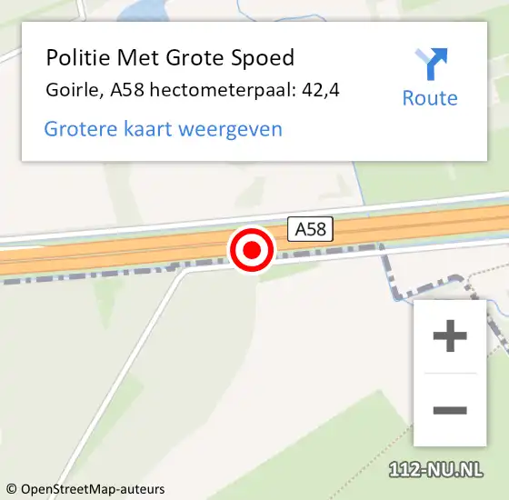 Locatie op kaart van de 112 melding: Politie Met Grote Spoed Naar Goirle, A58 hectometerpaal: 42,4 op 14 december 2024 01:24