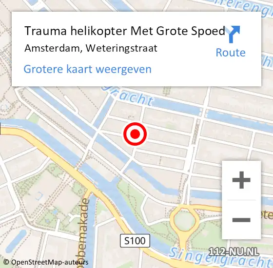 Locatie op kaart van de 112 melding: Trauma helikopter Met Grote Spoed Naar Amsterdam, Weteringstraat op 14 december 2024 01:30