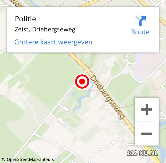 Locatie op kaart van de 112 melding: Politie Zeist, Driebergseweg op 14 december 2024 01:44