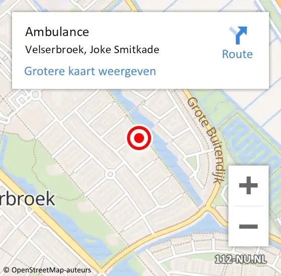 Locatie op kaart van de 112 melding: Ambulance Velserbroek, Joke Smitkade op 14 december 2024 02:23