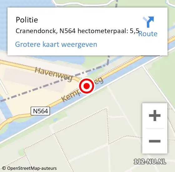 Locatie op kaart van de 112 melding: Politie Cranendonck, N564 hectometerpaal: 5,5 op 14 december 2024 02:37