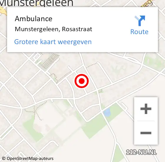 Locatie op kaart van de 112 melding: Ambulance Munstergeleen, Rosastraat op 30 oktober 2014 11:07