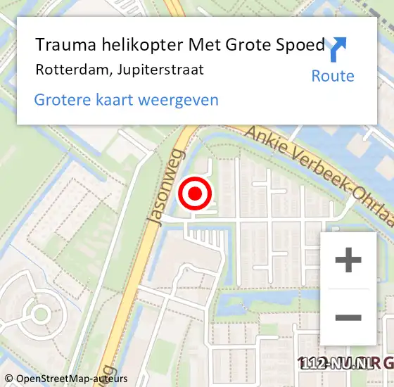 Locatie op kaart van de 112 melding: Trauma helikopter Met Grote Spoed Naar Rotterdam, Jupiterstraat op 14 december 2024 03:14