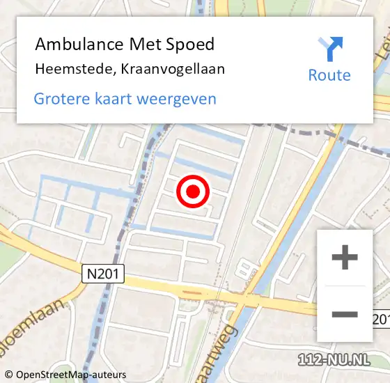 Locatie op kaart van de 112 melding: Ambulance Met Spoed Naar Heemstede, Kraanvogellaan op 14 december 2024 03:44