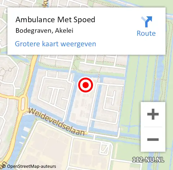 Locatie op kaart van de 112 melding: Ambulance Met Spoed Naar Bodegraven, Akelei op 14 december 2024 04:22