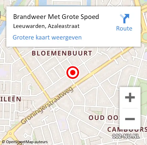 Locatie op kaart van de 112 melding: Brandweer Met Grote Spoed Naar Leeuwarden, Azaleastraat op 14 december 2024 06:02