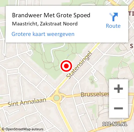 Locatie op kaart van de 112 melding: Brandweer Met Grote Spoed Naar Maastricht, Zakstraat Noord op 14 december 2024 06:30