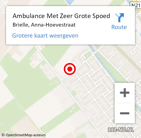 Locatie op kaart van de 112 melding: Ambulance Met Zeer Grote Spoed Naar Brielle, Anna-Hoevestraat op 14 december 2024 07:31