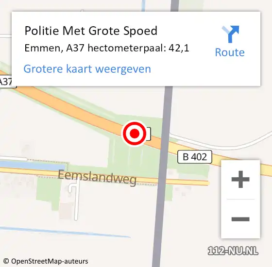 Locatie op kaart van de 112 melding: Politie Met Grote Spoed Naar Emmen, A37 hectometerpaal: 42,1 op 14 december 2024 08:17