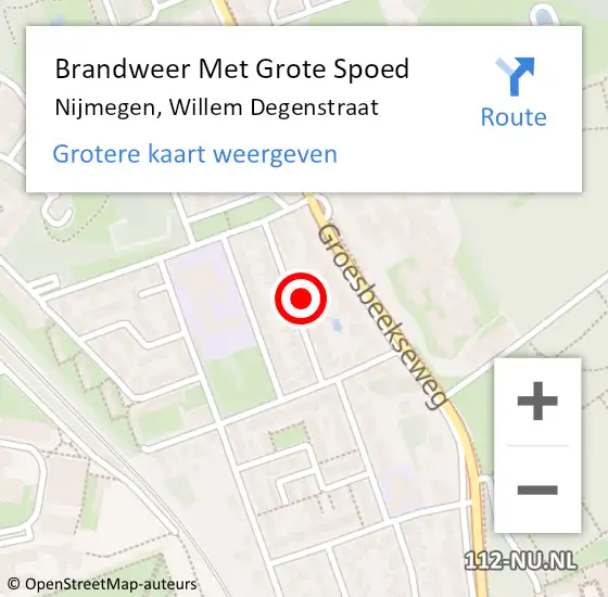 Locatie op kaart van de 112 melding: Brandweer Met Grote Spoed Naar Nijmegen, Willem Degenstraat op 14 december 2024 08:48