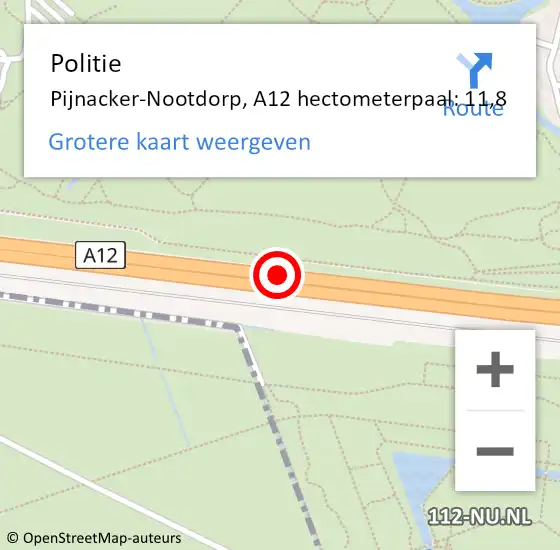 Locatie op kaart van de 112 melding: Politie Pijnacker-Nootdorp, A12 hectometerpaal: 11,8 op 14 december 2024 10:36