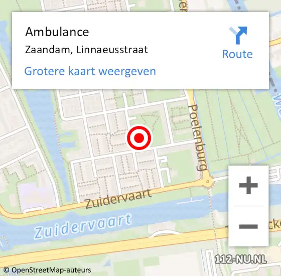 Locatie op kaart van de 112 melding: Ambulance Zaandam, Linnaeusstraat op 14 december 2024 10:38