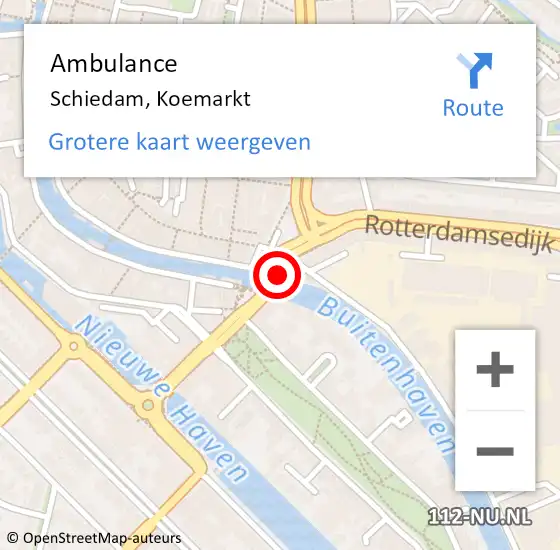 Locatie op kaart van de 112 melding: Ambulance Schiedam, Koemarkt op 14 december 2024 10:55