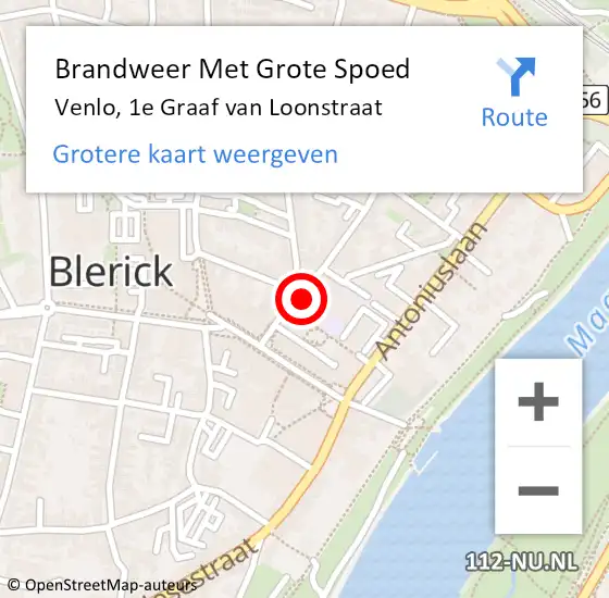 Locatie op kaart van de 112 melding: Brandweer Met Grote Spoed Naar Venlo, 1e Graaf van Loonstraat op 14 december 2024 11:09