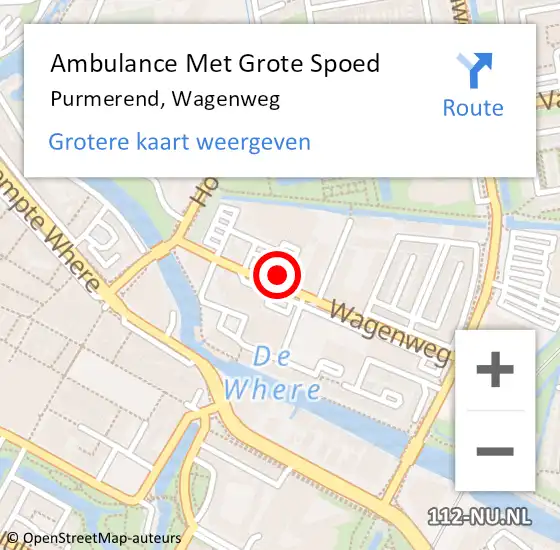 Locatie op kaart van de 112 melding: Ambulance Met Grote Spoed Naar Purmerend, Wagenweg op 14 december 2024 12:10