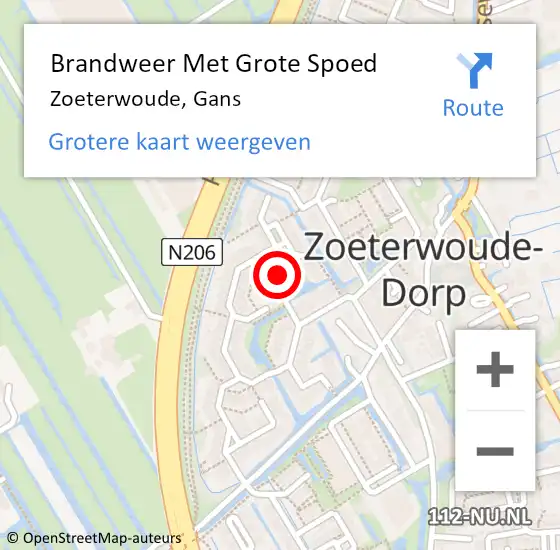 Locatie op kaart van de 112 melding: Brandweer Met Grote Spoed Naar Zoeterwoude, Gans op 14 december 2024 12:11