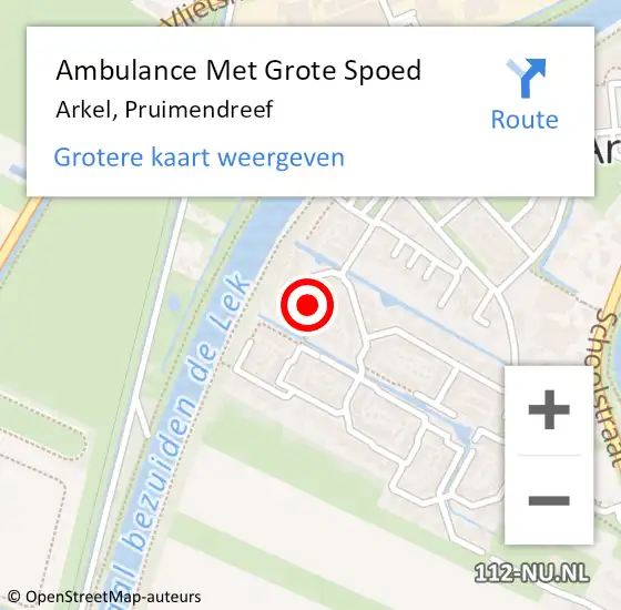 Locatie op kaart van de 112 melding: Ambulance Met Grote Spoed Naar Arkel, Pruimendreef op 14 december 2024 12:32