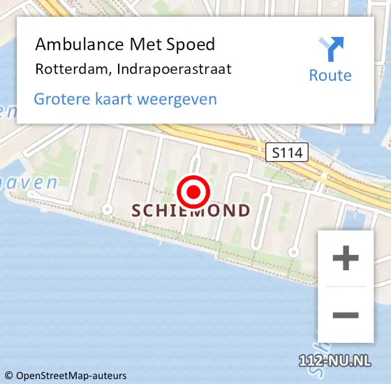 Locatie op kaart van de 112 melding: Ambulance Met Spoed Naar Rotterdam, Indrapoerastraat op 14 december 2024 13:11