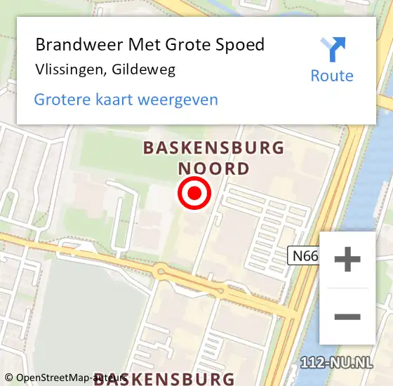 Locatie op kaart van de 112 melding: Brandweer Met Grote Spoed Naar Vlissingen, Gildeweg op 14 december 2024 13:37