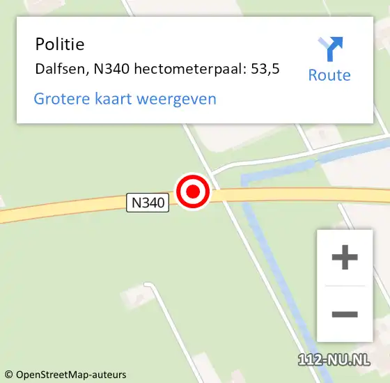 Locatie op kaart van de 112 melding: Politie Dalfsen, N340 hectometerpaal: 53,5 op 14 december 2024 13:51